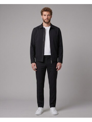 Siyah Gömlek Yaka Fermuarlı Spor Takım Elbise