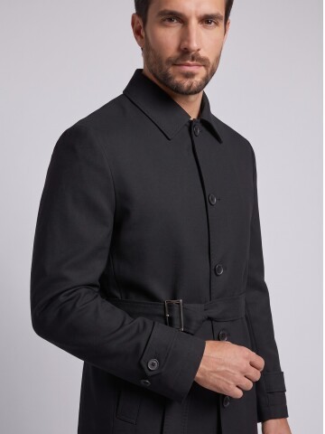 Siyah Gömlek Yaka Oversize Trençkot
