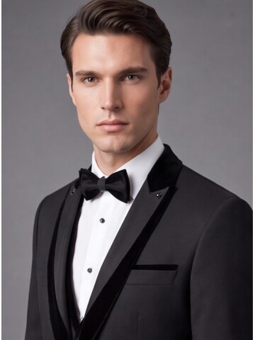 Black Velvet Detachable Shawl Lapel Slim Fit Tuxedo