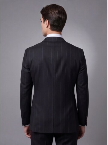 Siyah Mono Yaka Çift Düğmeli Takım Elbise