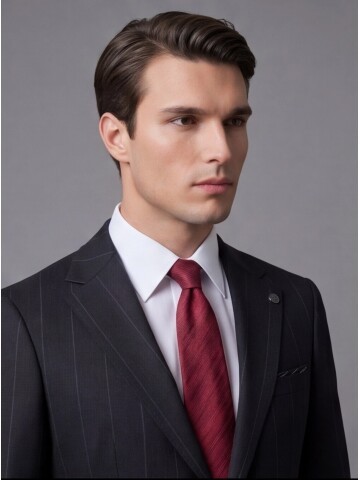 Siyah Mono Yaka Çift Düğmeli Takım Elbise