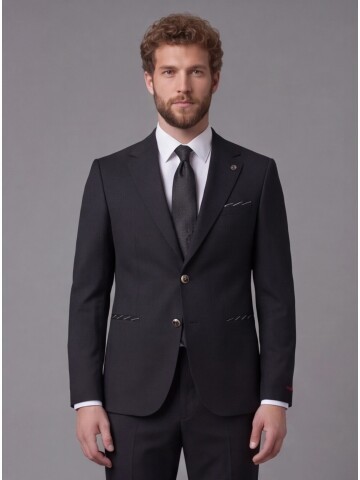 Siyah Mono Yaka Slim Fit 2 Düğmeli Takım Elbise