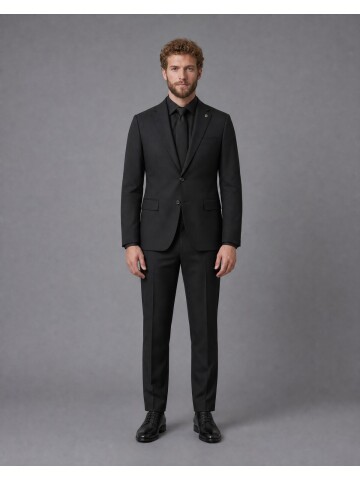 Siyah Mono Yaka Slim Fit Takım Elbise