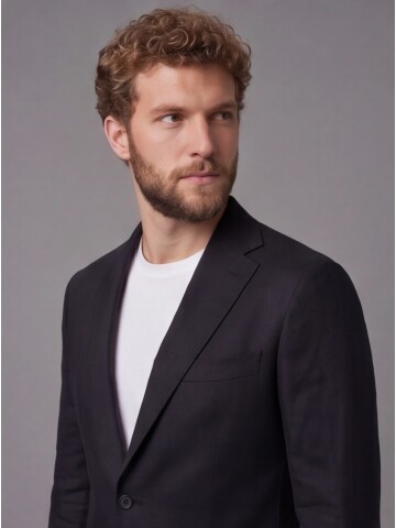 Siyah Mono Yaka Slim Fit Torba Cep 2 Düğme Takım Elbise