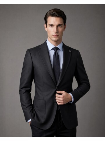 Siyah Mono Yaka Slim Fit Torba Cep Ceket