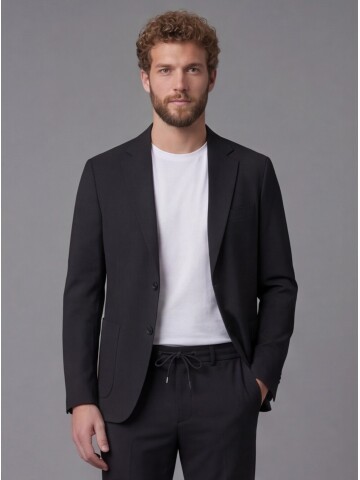 Black Notch Lapel Comfort Fit Suit with Patch Pockets