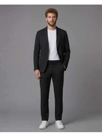 Black Notch Lapel Comfort Fit Suit with Patch Pockets
