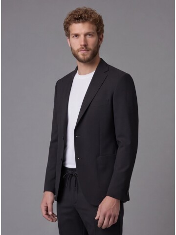 Black Notch Lapel Comfort Fit Suit with Patch Pockets