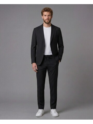 Black Notch Lapel Comfort Fit Suit with Patch Pockets