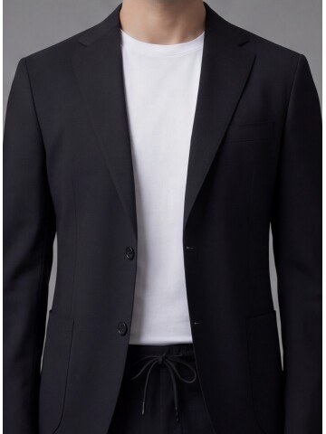 Black Notch Lapel Suit with Patch Pockets