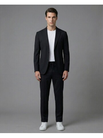 Black Notch Lapel Suit with Patch Pockets