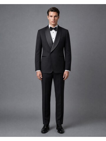 Siyah Şal Yaka Slim Fit Damatlık