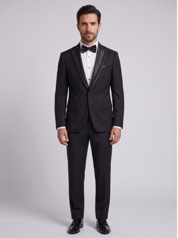 Siyah Çıkma Sivri Yaka Slim Fit Damatlık