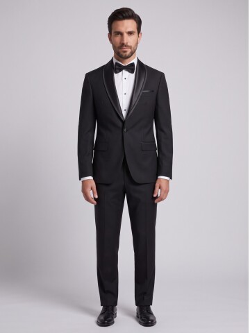 Siyah Şal Yaka Slim Fit Damatlık