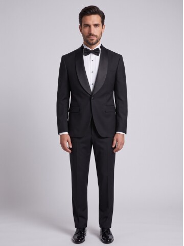 Siyah Şal Yaka Slim Fit Damatlık