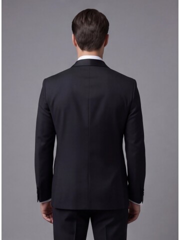 Siyah Şal Yaka Slim Fit Tek Düğmeli Damatlık Takım Elbise