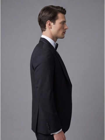 Siyah Şal Yaka Yelekli Damatlık