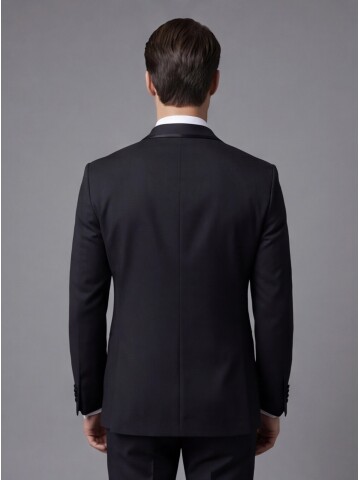 Siyah Şal Yaka Yelekli Damatlık