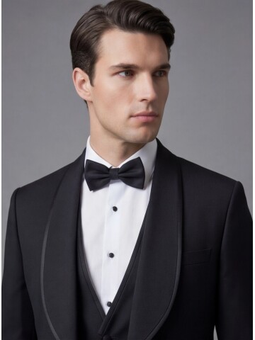 Siyah Şal Yaka Yelekli Damatlık