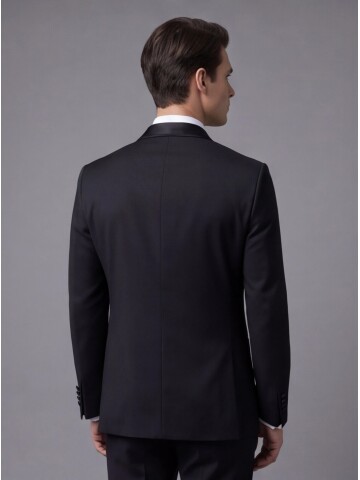 Siyah Şal Yaka Zincir Düğme Detaylı Slim Fit Damatlık