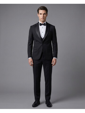 Black Peak Lapel Single Button Slim Fit 3-Piece Wedding Suit