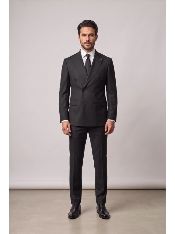Black Peak Lapel Pinstripe Double Breasted Suit
