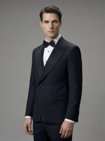 Black Peak Lapel Tuxedo with Integrated Vest