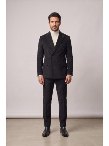 Black Peak Lapel Velvet Double Breasted Suit