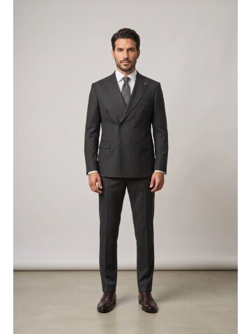Black Peak Lapel Double Breasted 6 Button Comfort Fit Suit