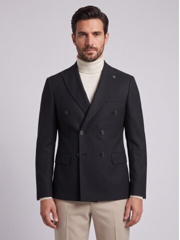 Black Peak Lapel Double-Breasted Blazer