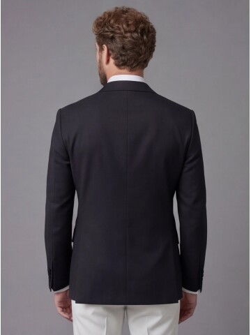 Black Peak Lapel Double-Breasted Blazer & White Trousers Combination Suit
