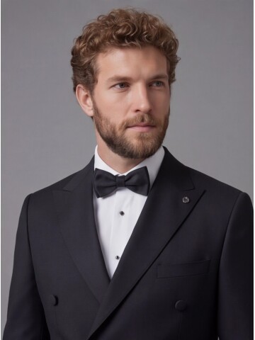Black Peak Lapel Double-Breasted Blazer & White Trousers Combination Suit