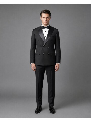 Siyah Sivri Yaka Kruvaze Slim Fit Damatlık
