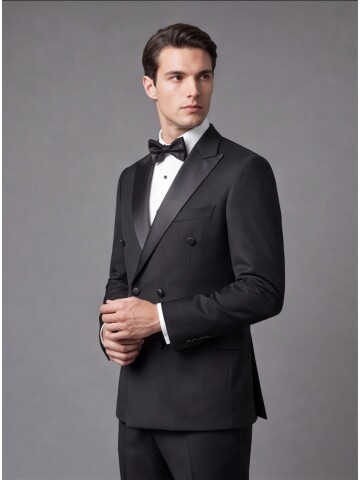 Black Peak Lapel Double-Breasted Slim Fit Tuxedo