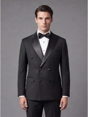 Black Peak Lapel Double-Breasted Slim Fit Tuxedo