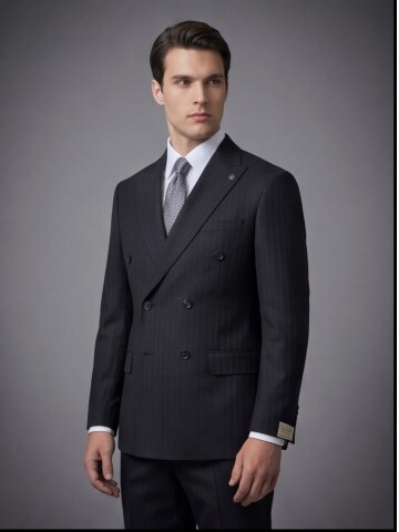 Black Peak Lapel Double-Breasted Suit