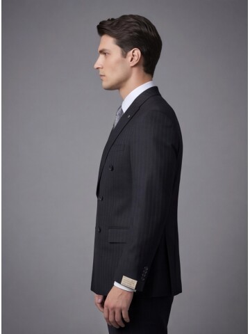 Black Peak Lapel Double-Breasted Suit