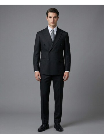 Black Peak Lapel Double-Breasted Suit