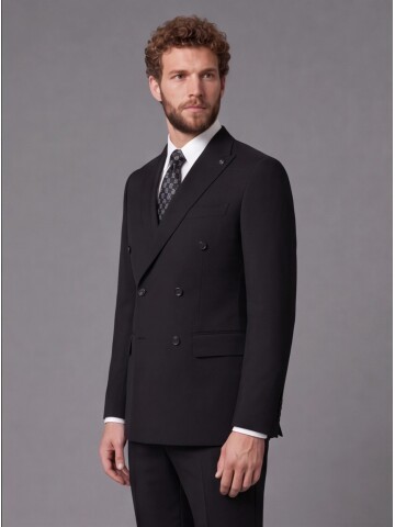 Black Peak Lapel Double-Breasted Suit