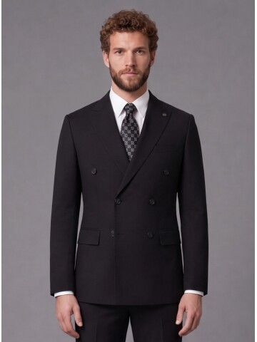 Black Peak Lapel Double-Breasted Suit