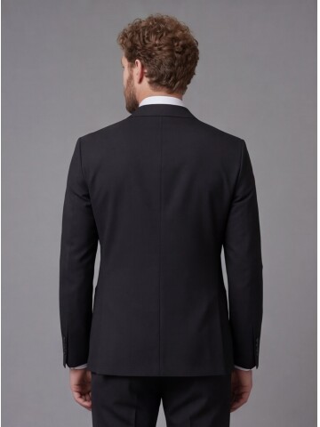 Siyah Sivri Yaka Slim Fit 2 Düğme Torba Cep Takım Elbise