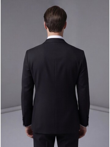 Siyah Sivri Yaka Slim Fit Tek Düğmeli Damatlık