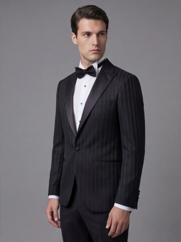 Black Peak Lapel One-Button Slim Fit Tuxedo