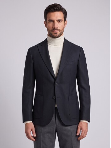 Black Peak Lapel Patch Pocket Blazer