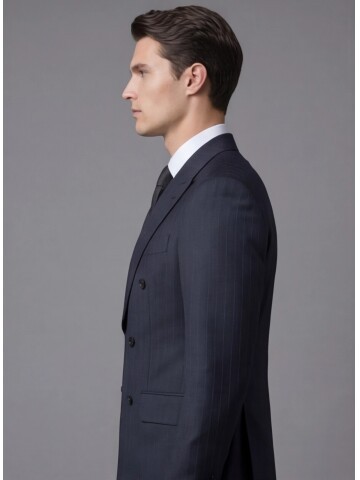 Siyah Sivri Yaka Yünlü Kruvaze Takım Elbise