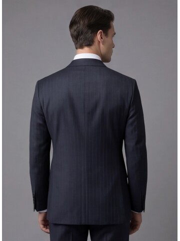 Siyah Sivri Yaka Yünlü Kruvaze Takım Elbise