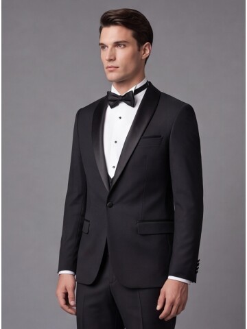 Black Slim Fit Shawl Lapel One Button Wedding Tuxedo