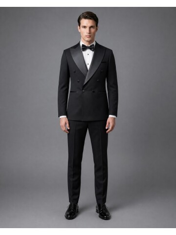 Siyah Slim Fit Kruvaze Damatlık