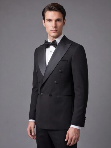 Black Slim Fit Double Breasted Tuxedo