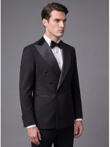 Black Slim Fit Double Breasted Tuxedo